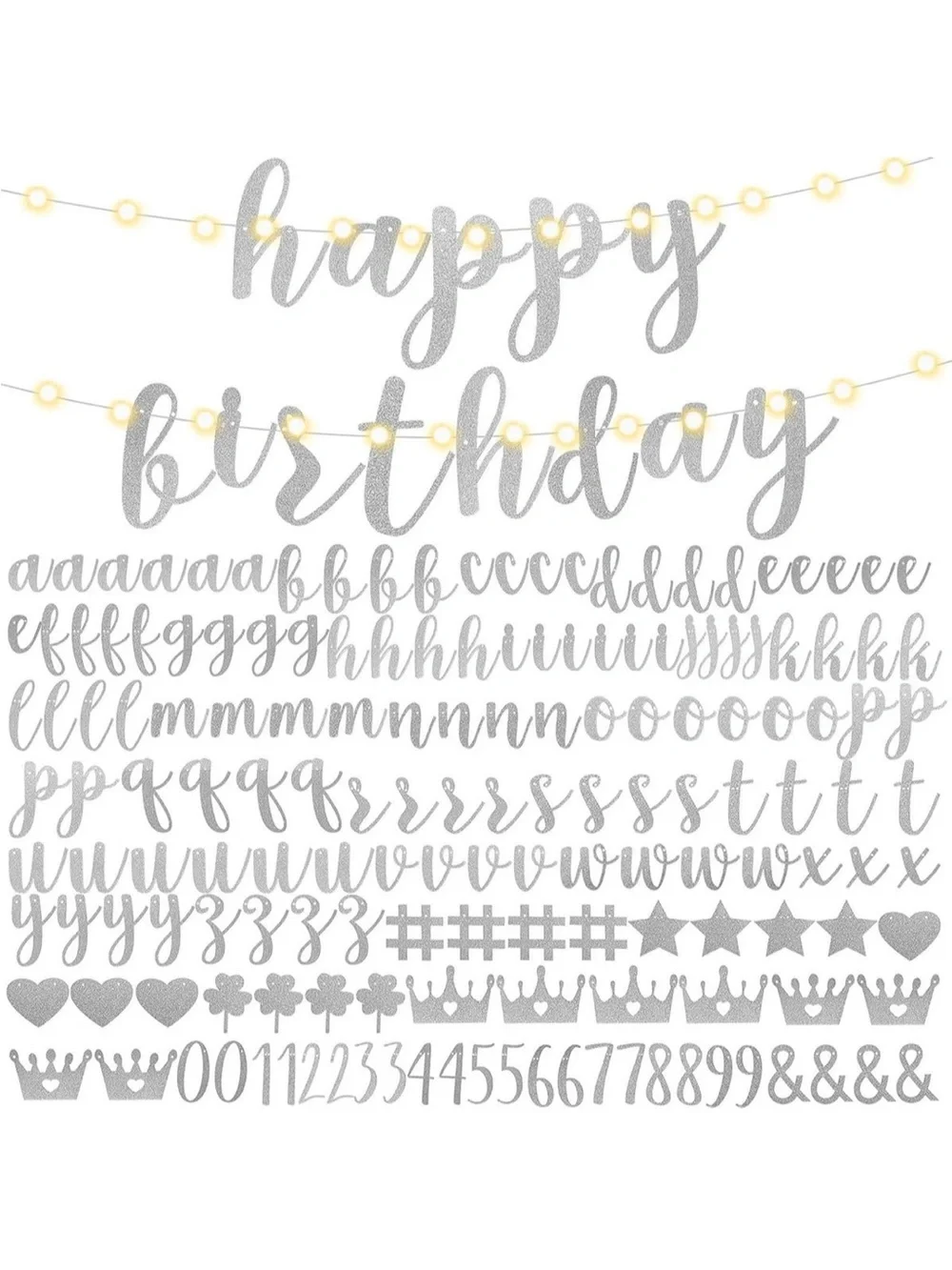 NEW Silver Glitter 'Happy Birthday' Letter Banner — Customizable Party Garland 🌺